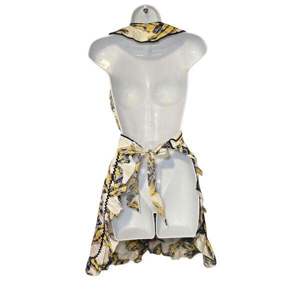 Vintage Handmade Full Apron Blue Yellow Ribbon Pattern One Size - Picture 3 of 3